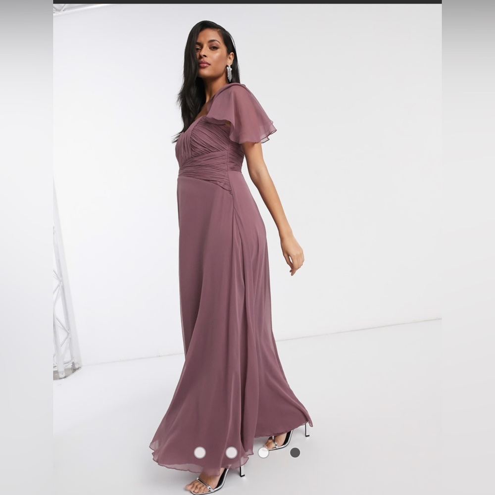 ASOS DESIGN Maternity Bridesmaid short sleeve ruched maxi dress in Dusty Mauve